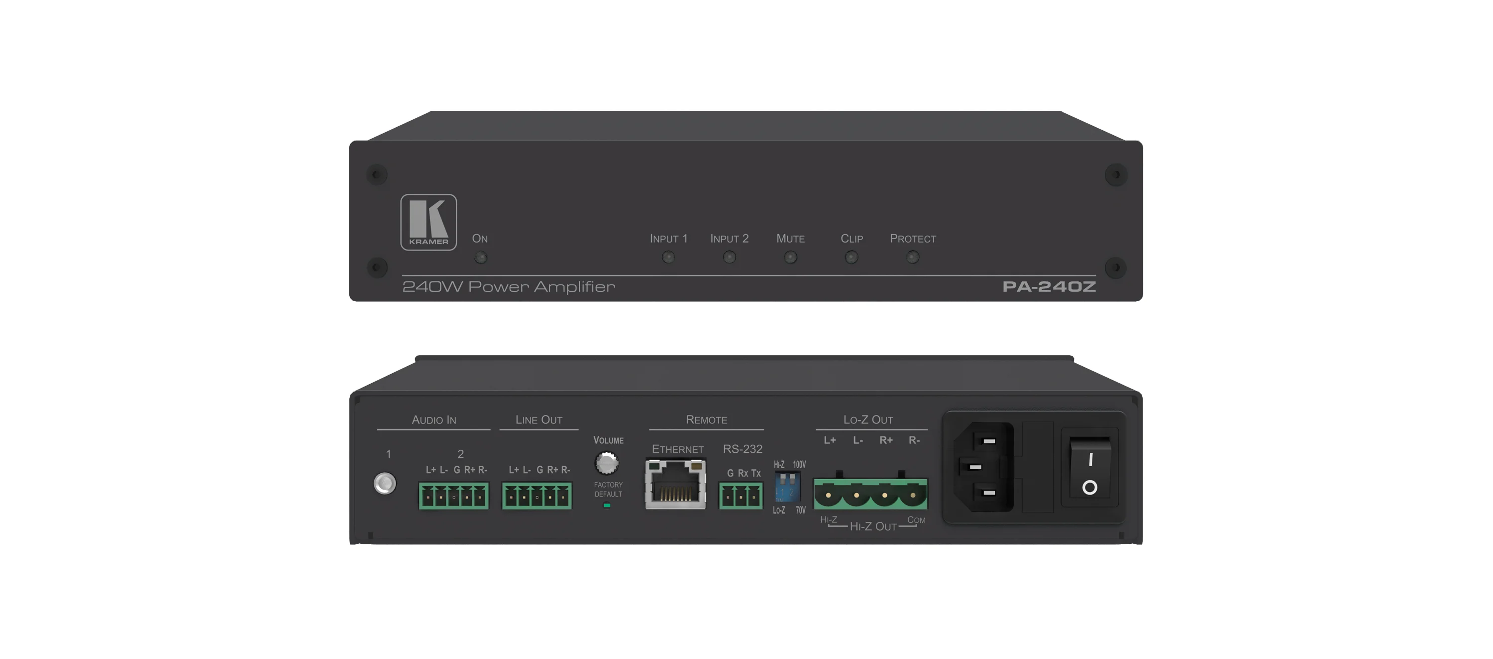 PA-240Z – Leistungsverstärker (1x 240 W @ 70 V/100 V und 2x 120 W @8 Ω)