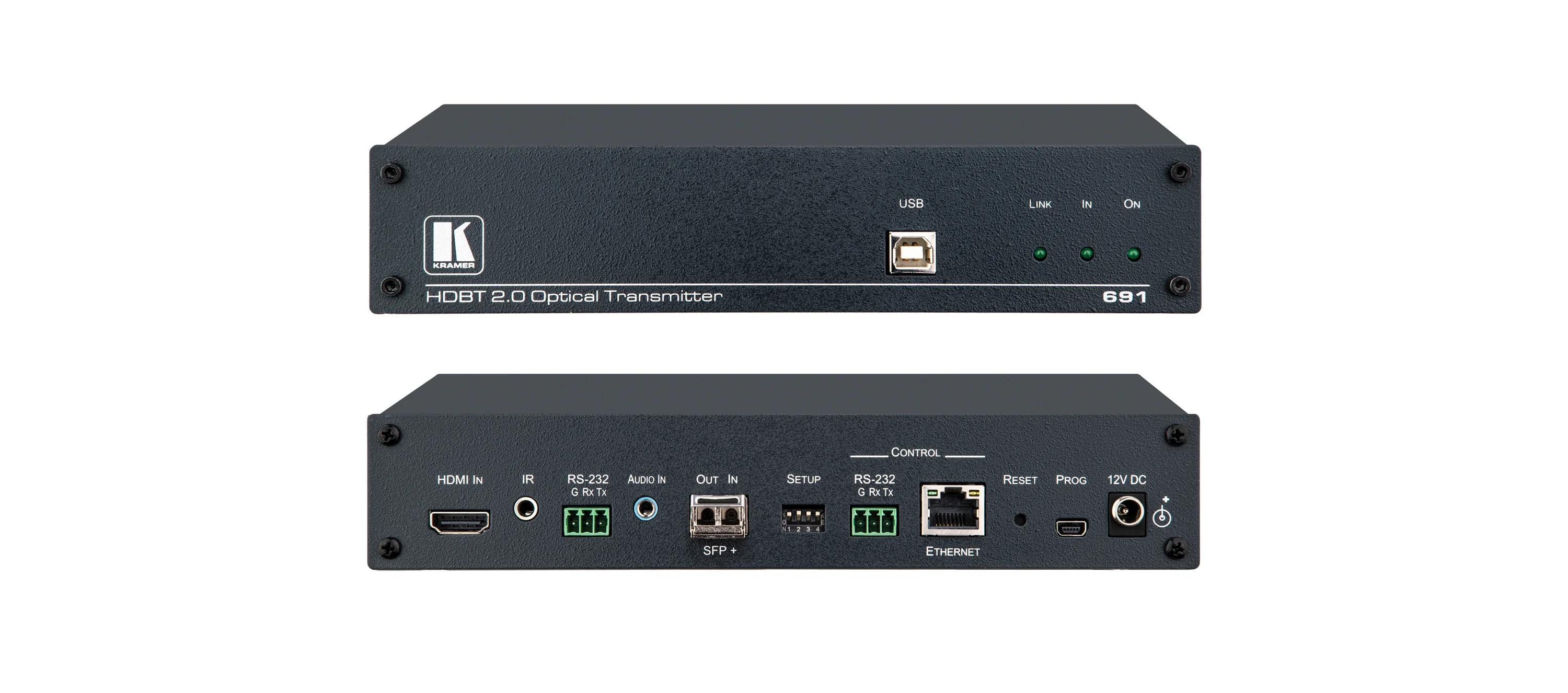 691 – 4K 60 4:2:0 HDMI MM/SM LWL-Übertrager mit USB, Ethernet, RS-232, IR und Stereo-Audio über HDBaseT 2.0 mit Ultra-Reichweite