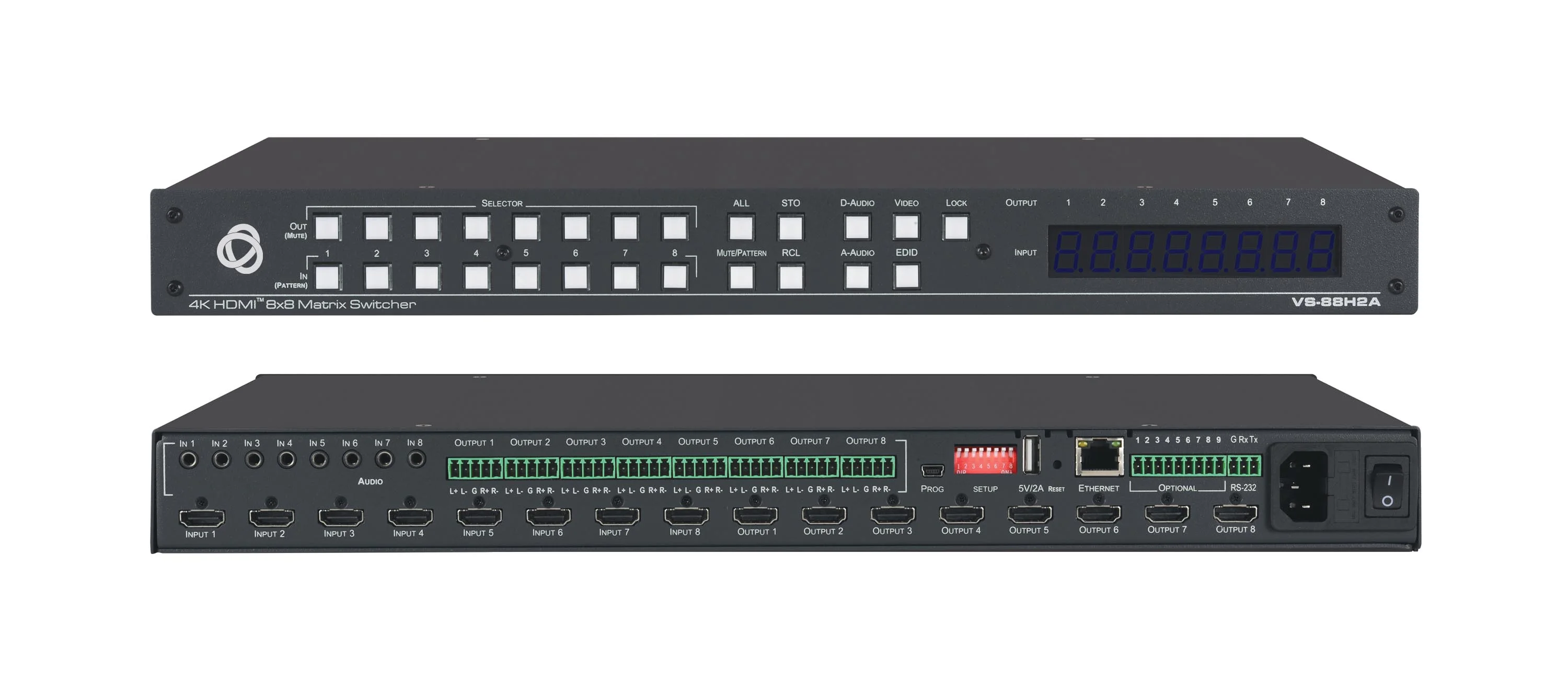 VS-88H2A – 8x8 4K HDR HDCP 2.2 Matrix-Umschalter für analoges und digitales Audio-Routing