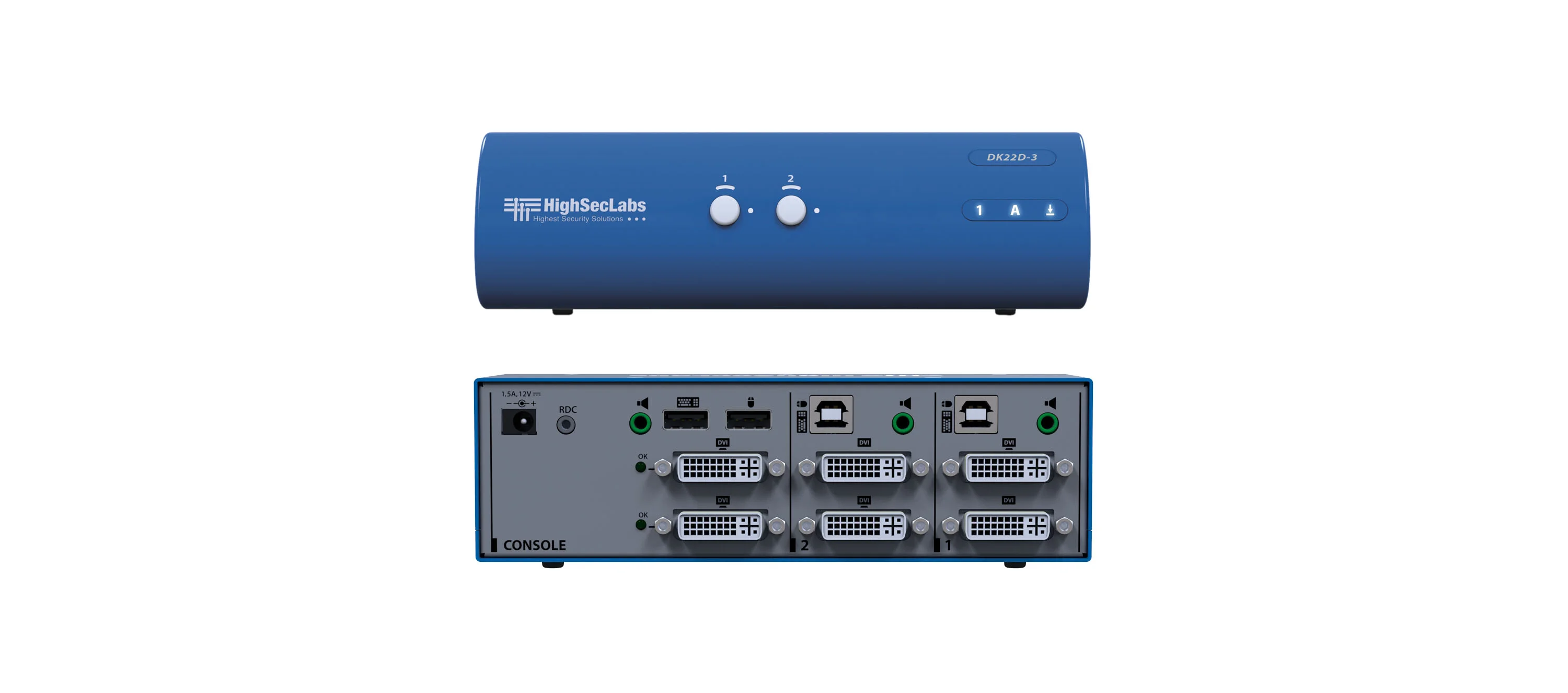 DK22D-3 – HighSecLabs Sicherer Dual Head 2-Port 4K30 UHD DVI-I KVM-Switch